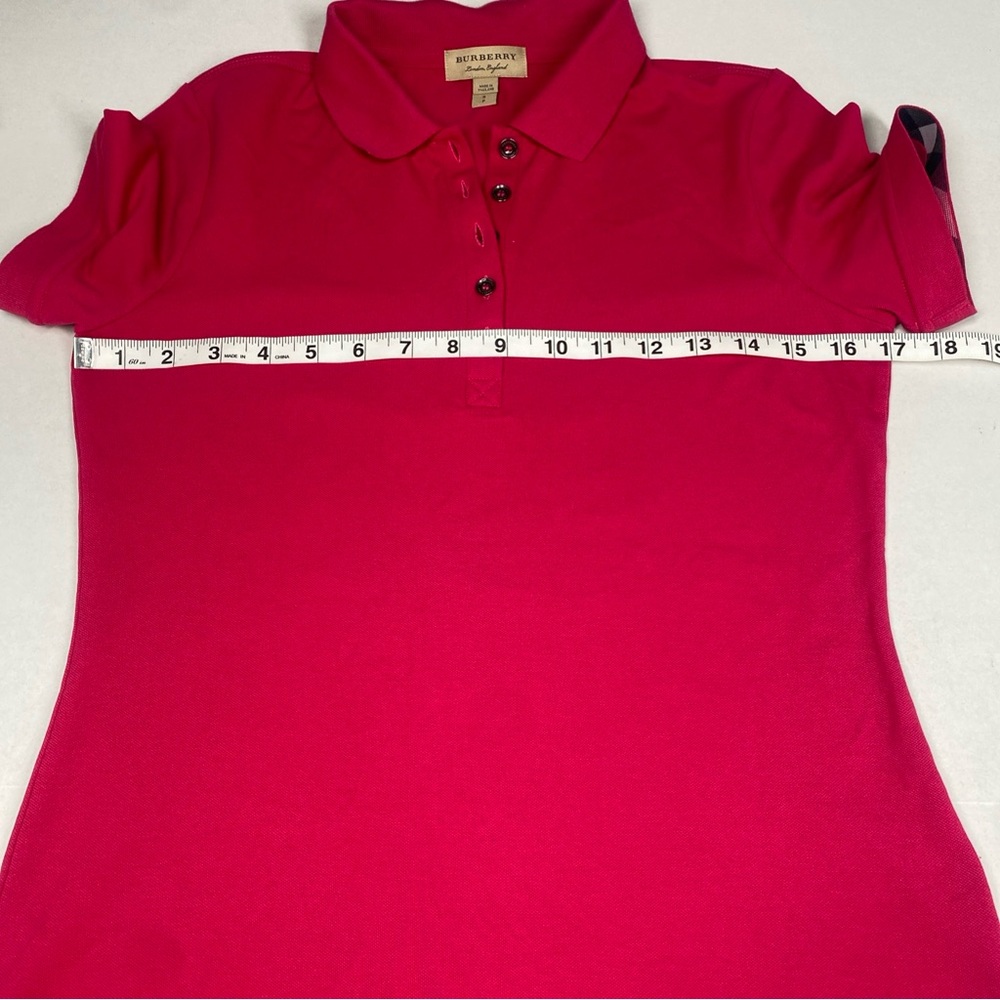 Burberry Women’s Small Pink Solid Pique Mesh Cotton Polo Shirt - Picture 6 of 10